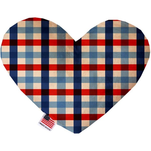 Mirage Pet Products Patriotic Plaid 8 in. Stuffing Free Heart Dog Toy 1136-SFTYHT8